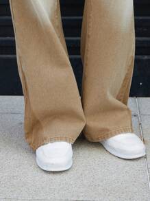 Manfinity Hypemode Jeans amples délavés avec poche inclinée pour homme grande taille - Kaki - Voir 4