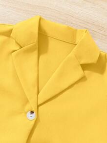 SHEIN Tween Girls Solid Lapel Neck Button Down Short Sleeve Top And Wide Leg Pants Casual 2 Pieces Set - Yellow - View 3