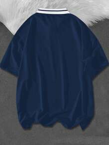 Manfinity Sporsity Camisa polo de manga corta con estampado de letras y color contrastante, talla grande para hombres
