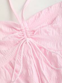 Sweetra Vestido de mujer sin mangas con cuello halter y espalda descubierta con abertura, nuevo estilo europeo de moda para verano con cintura anudada, casual, de fiesta y elegante en color rojo - Rosa - Ver 5