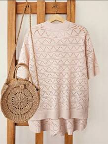 SHEIN LUNE Plus Size Casual Vacation Style Short Sleeve Sweater Set Women Clothes Women Summer Sets Women Clothes Winter Fall Autumn - Apricot - View 2