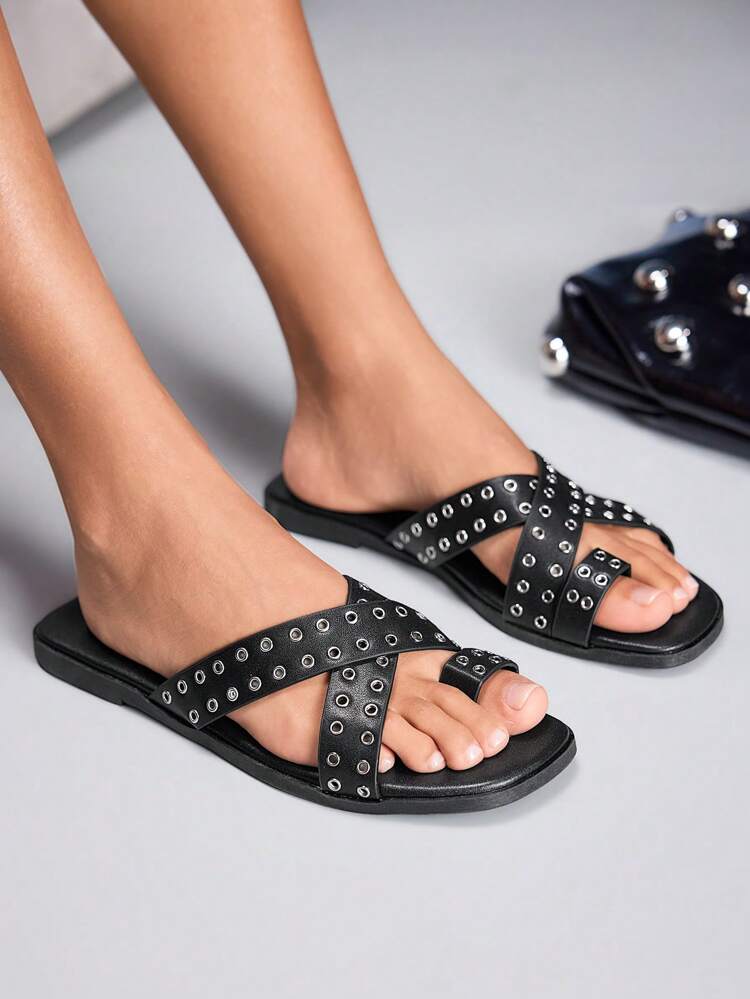 CUCCOO GRLICON Women's Flat Sandals, Y2K Style, Punk Rock, Biker, Cool Girl, Suitable For Halloween, Christmas, Party