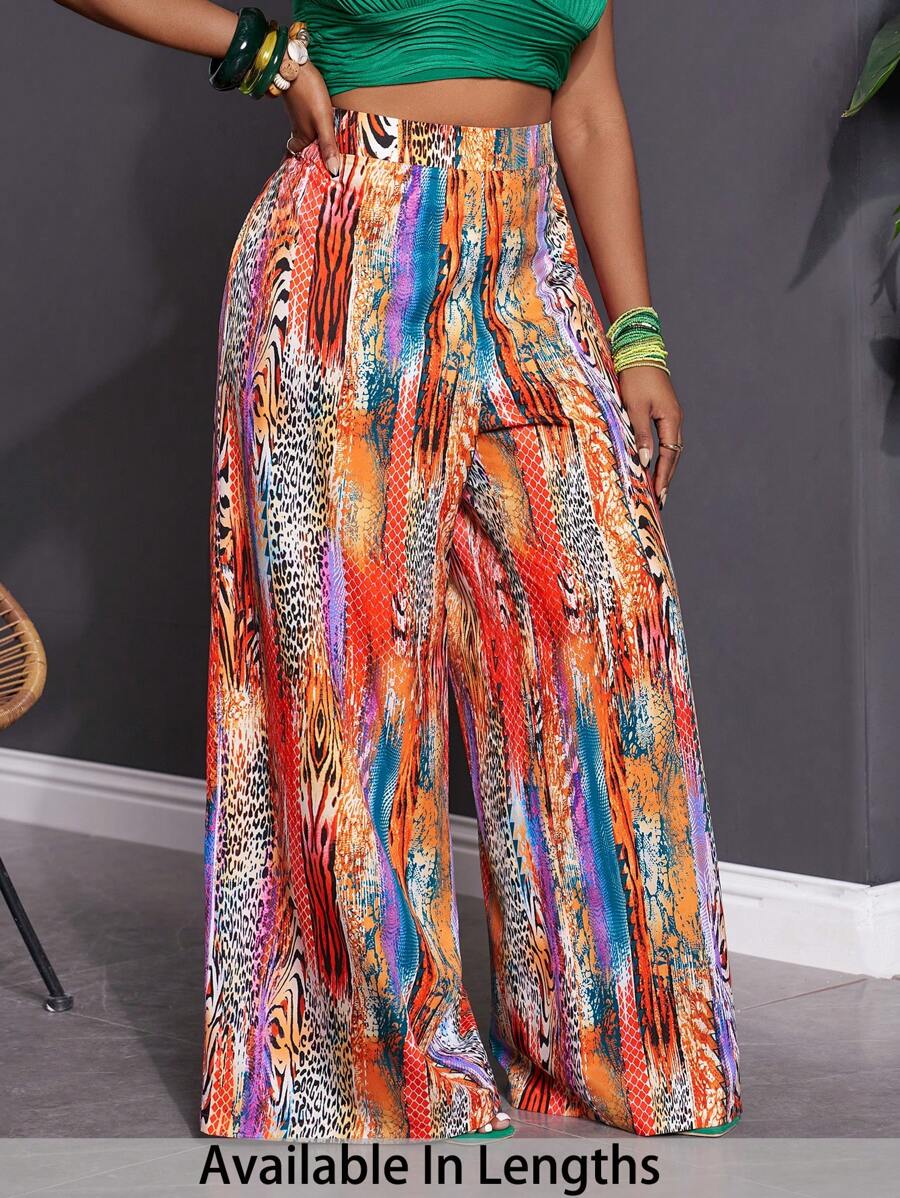 SHEIN Tall CURVE 大码节日时尚动物图案印花阔腿裤