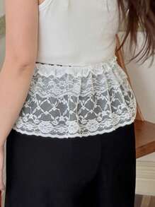 Dazy Plus Plus Size Resårmidja Spetsskarv Mini Vit Kjol Spets Höstkjolar - Vitt - Visa 2