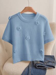 CosyJoli Plus Size Elegant 3D Floral Crew Neck Batwing Loose Fit Pullover Sweater,Slightly Sheer