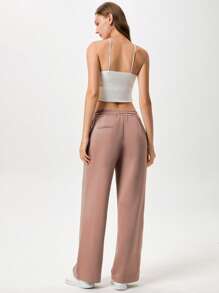 Menodora SHEIN Sport Cloudkiss Cloudkiss Women's Casual Solid Color Straight Leg Soft Pants - Dusty Pink - View 8
