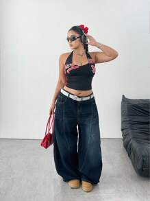 Flirla Canotta a fascia alla moda da donna in taglie forti, adatta per l'estate