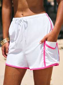 Swim Mod Women's Drawstring Waist Casual Beach Shorts, Pink For Summer Beach Vacation - White - View 3