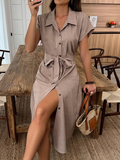 Elouméa Midi-Length Short Sleeve Dress For Women, Fashion Summer Outfit