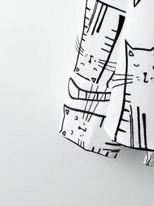 EMERY ROSE Plus Size Cat Print Button-Up Long Sleeve Casual Shirt - Black and White - View 3