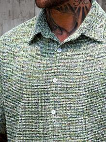 Manfinity Homme Men's Casual Button Front Short Sleeve Shirt And Shorts Set For Summer Men's Shirt Short Sets Short Sets Men Two Pieces Outfits Men's Clothes Men Shirt Co Ords Men Shorts Set Men Shirt Co Ords - Green - View 3