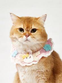 PETSIN 粉色可爱花朵兔子宠物猫狗兔子手工针织围巾、围兜、项圈、头巾 - 彩色 - 查看 2