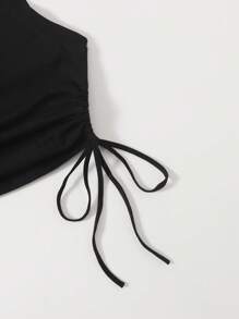 SHEIN EZwear Summer Drawstring Ruched Side Crop BlackTank Top