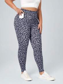 SHEIN Essnce Plus Size Denim Texture Knit Sports Style Leggings - Multicolor - View 3