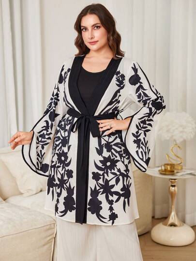 Al Najma Plusstorlek kostym med blommigt bälte för kvinnor, elegant arabisk stil, blygsam