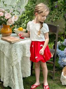 LMoss Kids Set de 2 piezas de niña joven: camiseta de cuello redondo con volantes de unicolor y falda con dobladillo de tulipán