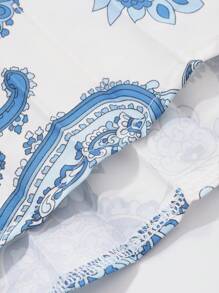 DAZY 蓝白瓷纹松紧腰女士中长裙