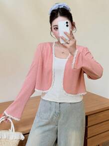 Dazy Plus Cubre de encaje y parches con mangas acampanadas, talla grande, color rosa, para mujer en la playa - Rosa - Ver 3