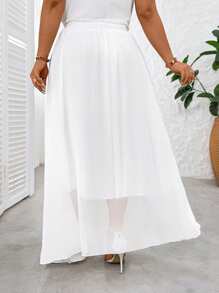 SHEIN Clasi Elegant Commute & Vacation Style Minimalist Casual Women's Fashion Versatile Comfortable Chiffon Fabric High Waist Long Design White Plus Size Skirt, Spring/Summer/Autumn Fall Cloth For Women