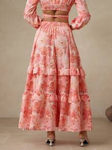 Swim Oasis Women's Multi-Layer Frill Trim A-Line Floral Print Skirt Fall Cloth For Women - Pink - View 2