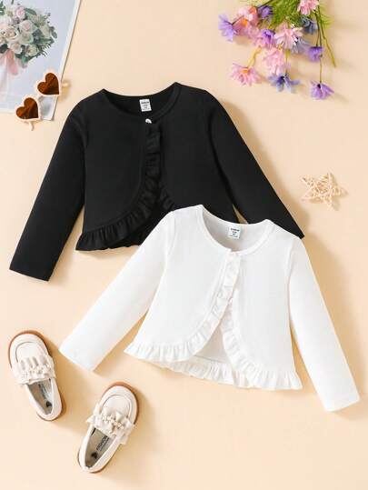 Elladie kids 3pcs/Set Young Ladies' Solid Color Long Sleeve Knitted Cardigans, Minimalist Style Suitable For Casual Wear In Spring And Summer Fall Winter