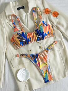 Swim Vcay Swim Mod 夏季海滩女式两件套印花荷叶边比基尼套装（荷叶边上衣和下装）