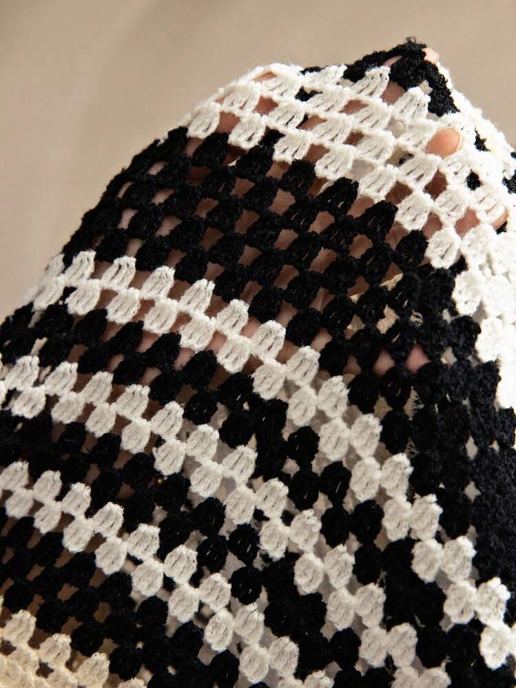 Manfinity BRENVOR 男士休闲宽松针织短袖毛衣，年轻时尚日常穿着，适合秋冬 - 黑與白 - 查看 5