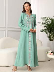 SHEIN Najma Women's Loose Comfortable Elegant Everyday Robe, Modest Kaftan - Green - View 5