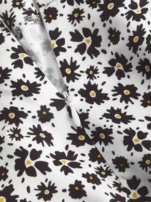 SHEIN MOD Falda informal de vacaciones con cordón y volantes con estampado de flores diminutas para mujer - Blanco - Ver 3