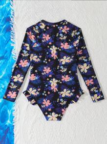 Teen Girls' Fashionable Random Print One-Piece Swimsuit, Suitable For Summer - Multicolor - View 2