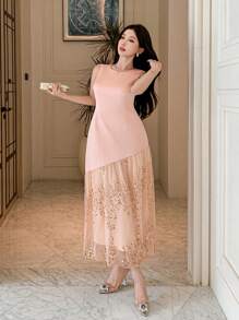 DAZY Abito midi da donna con scollo rotondo, senza maniche, con patchwork di paillettes. Abito da cerimonia di lusso, elegante, scintillante, adatto per carnevale. - Rosa - Visualizzare 6