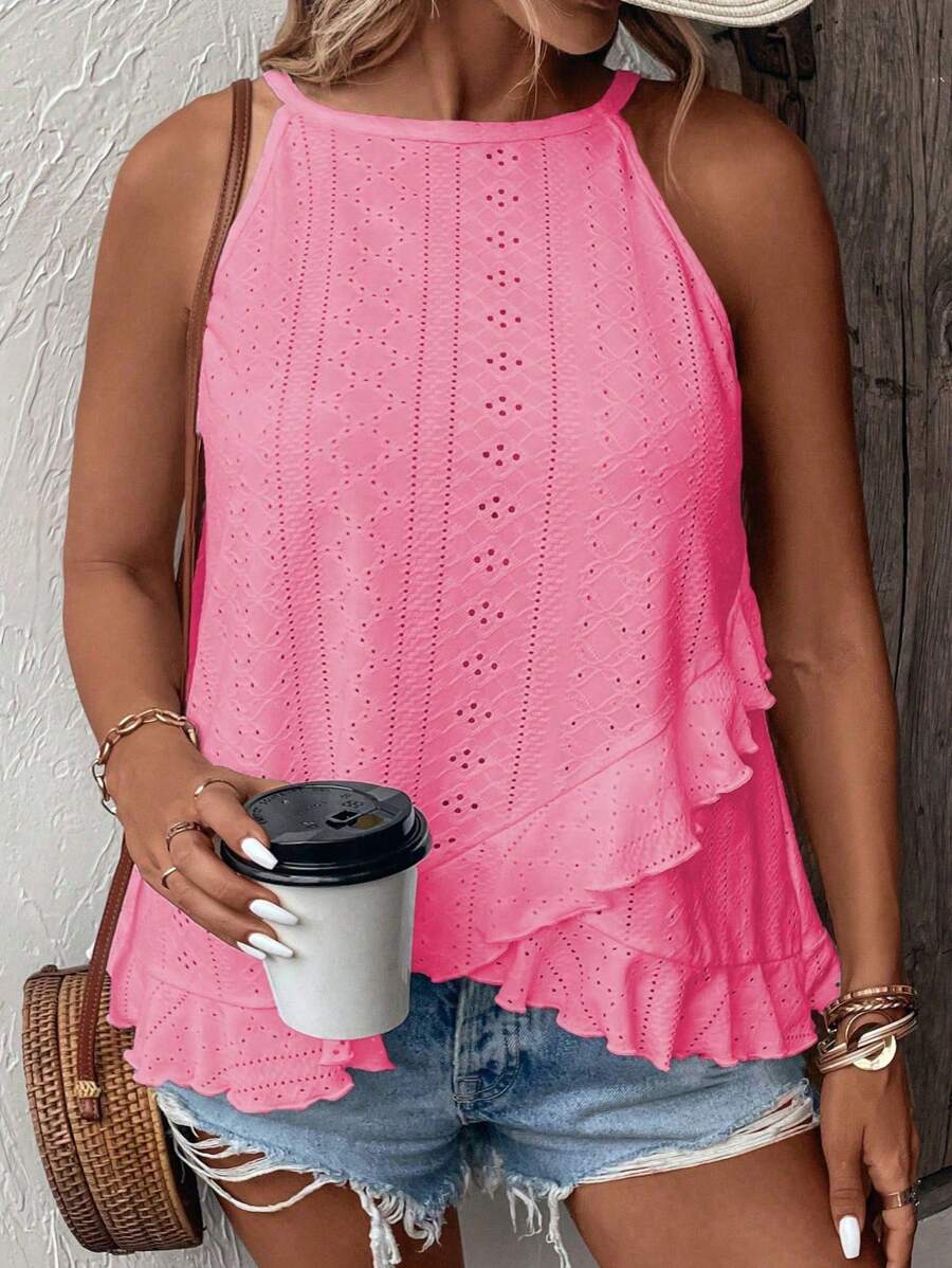 SHEIN EMERY ROSE CURVE Plus Size Women Fashion Casual Holiday Ruffled Hem Cami Top