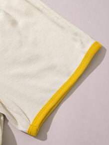 SHEIN Girls Casual Simple Round Neck Short Sleeve Shorts Set For Home & Outdoor, Summer New Arrival - Apricot - View 6