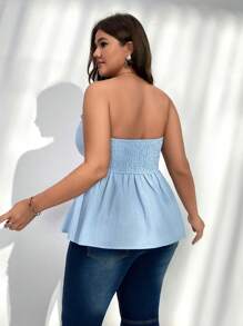 Firerie 1 件加大码女士优雅蓝色法式浪漫 Bandeau Prive Vcay 假日上衣