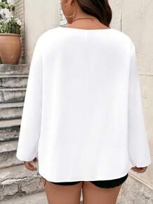 EMERY ROSE Plus Size Casual Round Neck Button Decor Asymmetric Hem Blouse For Summer