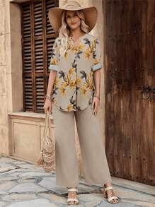 EMERY ROSE Women Two Pieces Outfits For Daily Wear - Khaki - View 5