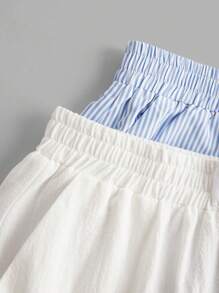 SHEIN EZwear 2 Stücke/Set sommerliche neue gewascheneBaumwoll-Streifen-Loose Hosen