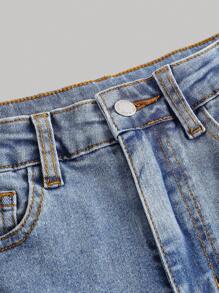 SHEIN Girlism Tween Girl Y2K 可爱粉色蝴蝶结装饰高腰喇叭牛仔裤 - 淺色水洗藍 - 查看 3