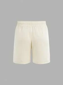 SHEIN Leap Crew 青少年男孩百搭廓形米色短裤，休闲、舒适、时尚百搭，面料柔软，适合春夏季日常穿着、上学、旅行、户外活动 - 杏色 - 查看 3