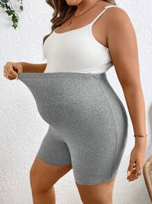 SHEIN Plus Size Solid Color Adjustable Waist Maternity Casual Shorts - Multicolor - View 4