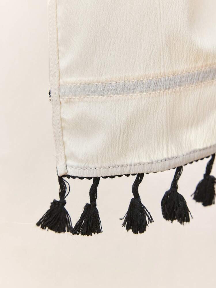 SHEIN Maija Women's Knotted Contrast Color Fringe Decoration Long Sleeve Regular Jacket