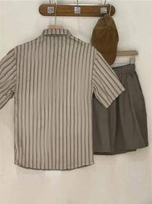 SHEIN Manfinity Dauomo Men's Summer Casual Striped Pocket Button-Down Shirt & Shorts Set - Multicolor - View 2