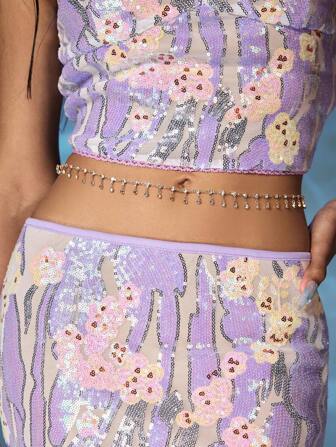 Fairycore 1pc Punk Style Rhinestone Tassel Waist Chain, Y2K Retro Simple Metal Chain Waist Chain, Suitable For Party, Dance Club, And Daily Styling