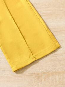 SHEIN Tween Girls Solid Lapel Neck Button Down Short Sleeve Top And Wide Leg Pants Casual 2 Pieces Set - Yellow - View 5