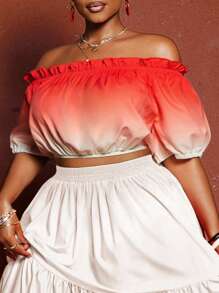 Maweii 大码露肩渐变色短袖衬衫，夏季时尚