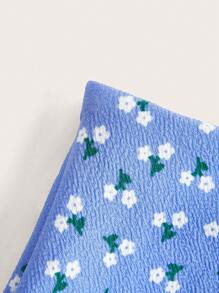 SHEIN EZwear Plus Size Ditsy Floral Printed Pleated Casual Skirt For Summer - Blue - View 3