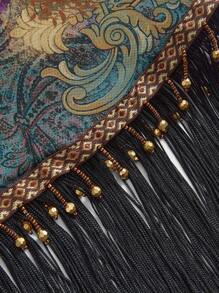 ROMWE Hippie Falda semitransparente con flecos bordados, estampado de paisley y cordones en el bajo, con estilo vintage western y de vaquera para festivales, para mujeres