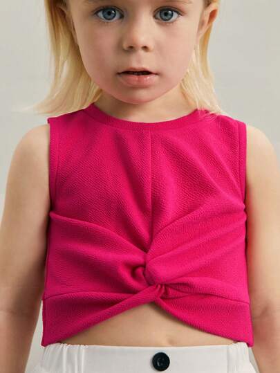 SHEIN 年轻女孩/年轻女孩休闲百搭舒适无袖扭结针织圆领连体衣，适合通勤、上学、日常休闲、旅行、运动、春夏季