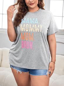 SHEIN LUNE Plus Size Round Neck Short Sleeve T-Shirt, Fashionable For Summer - Light Grey - View 4