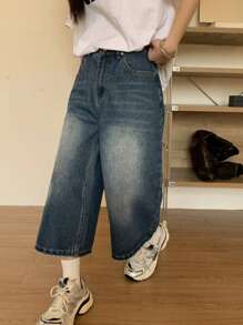 DAZY 女士休闲洗水做旧牛仔短裤 - 藍色 - 查看 2